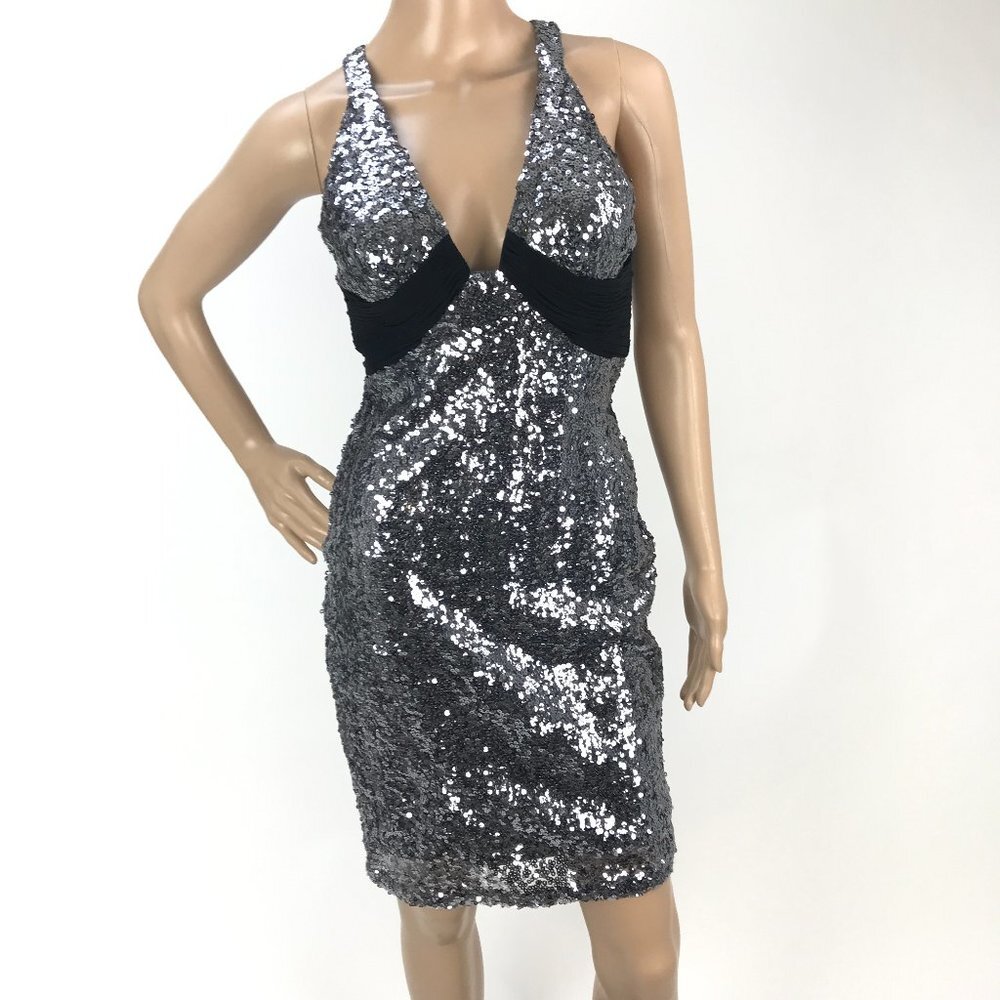 FAVIANA COUTURE Sequin Embellished Mini Party Dress Size 8 VNeck‎ Club Cocktail